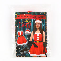 Карнавальный костюм «Мисс Санта», р-р 44-46, платье, колпак, пояс, перчатки