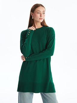 Bisiklet Yaka D?z Uzun Kollu Kad?n Triko Tunik