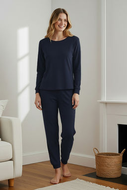 Lacivert Fitilli Genis Kal?p Orme Pijama Tak?m? THMAW21PT0688