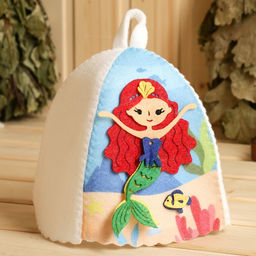 Шапка для бани детская с аппликацией русалочки Рэд, войлок