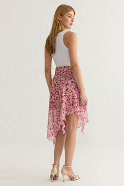TRENDYOLMILLA Pembe Asimetrik Midi Boy Sifon Cicekli Dokuma Etek TWOSS25ET00039  фото 5