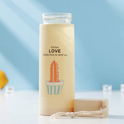 Бутылка для воды «Кактус», 420 мл, h=19.5 см, стекло, пластик, рисунок МИКС