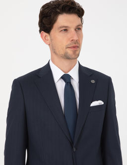 Lacivert Slim Fit _izgili Tak_m Elbise