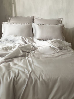 Простыня на резинке 2-спальная SL Home Tencel, 180×200+30 см, светло-серая, тенсель