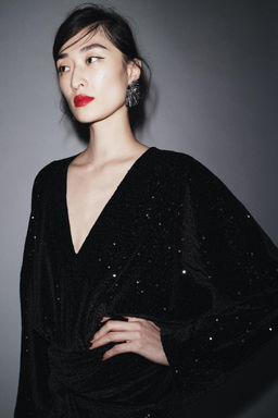 ZW COLLECTION SEQUIN SHOULDER PAD DRESS