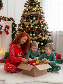 Костюм женский кулирка с брюками "ЗИМНИЙ ЛЕС" КРАСНЫЙ