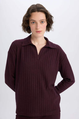 Relax Fit Polo Yaka Basic Duzl Fitilli Kaskorse Uzun Kollu Tisort - Defacto фото 6