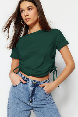 TRENDYOLMILLA Lacivert %100 Pamuk Bisiklet Yaka Buzgulu Basic Orme T-Shirt TWOSS21TS0131 фото 2