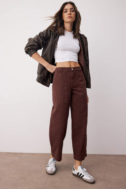 Kahverengi Yuksek Bel Cep Detayl? Loose Baggy Jeans TWOAW26JE00123