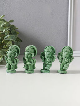 Сувенир полистоун "Ганеша" набор 4 шт зелёный 2,8х4х6,2 см