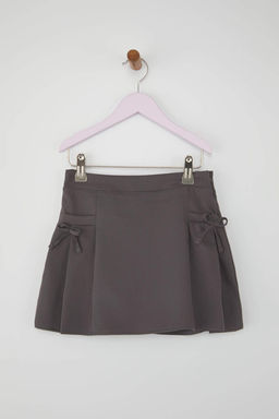 Antrasit 100% Pamuk Fiyonklu Dokuma K?z Cocuk Okul Sort Etek TKDAW26ET00000 - Trendyolmilla фото 2