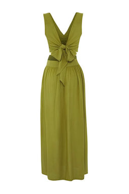 TRENDYOLMILLA Siyah Dokuma Puskullu Cut Out/Pencere Maxi Plaj Elbisesi TBESS21EL3624 фото 26