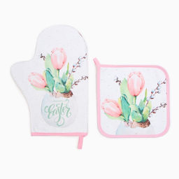 Набор кух. Этель Тюльпаны варежка-прихватка 20х28см, прихватка 19х19см,100% хл  фото 6