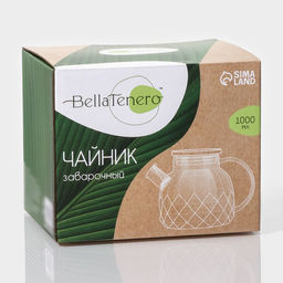 Заварочный чайник BellaTenero «Круиз», 1 л, 16×10×12 см, бамбуковая крышка, металлический фильтр, стекло
