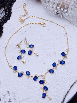 Набор 2 предмета: серьги, колье Изумление цветение, цвет сине-белый в золоте, 42 см