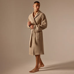 Халат вафельный мужской SL HOME: Basic «Саббиа», размер XL, хлопок 100%, коричневый