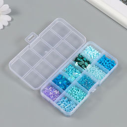 Бисер стекло 6/0, 12/0 в шкатулке «Голубой», стеклярус и пайетки, 12.5×6.5×2 см