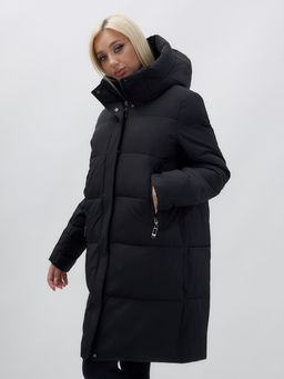 Куртка зимняя женская с капюшоном удлиненная стеганная черного цвета 9629Ch - Mtforce фото 12