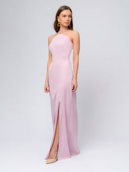 Платье цвета пыльной розы длины макси с разрезом на юбке и открытыми плечами - 1001dress фото 8