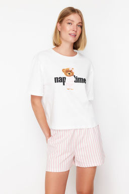 Trendyolmilla Kad?n Couple/Cift Cok Renkli %100 Pamuklu Ay?c?kl? Cizgili Sortlu Orme Pijama Tak?m? THMSS24PT00175  фото 4