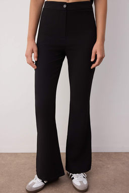 Siyah Flare Ispanyol Paca Bootcut Dokuma Pantolon TOFAW19BB0581