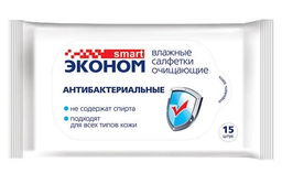 Салфетки влажные Эконом Smart №15 Антибактер./ Ромашка/Лимон, арт. 30026, 30027, 30028