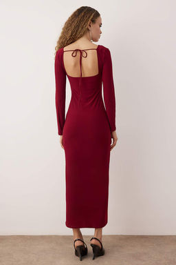 Trendyolmilla Siyah Vucuda Oturan Gogusten Baglama Detayl? Orme Uzun S?k Abiye & Mezuniyet Elbise TPRAW25EL00064 фото 15