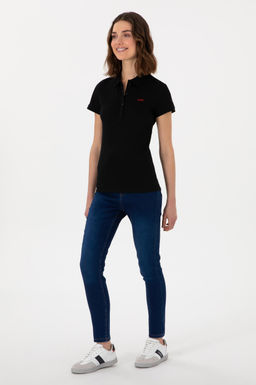 Kad_n Siyah Basic Polo Yaka Ti__rt Sepette S_rpriz _ndirim