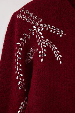 Bordo Yumusak Dokulu Tas Islemeli Triko H?rka TWOAW26HI00063 - Trendyolmilla фото 6