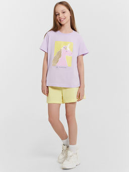 Футболка для девочек лиловая с принтом "единорог"