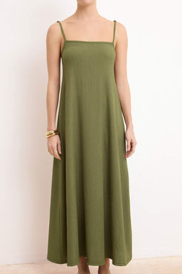 Haki Ayarlanabilir Ask?l? A-Line Burumcuk/Dokulu Orme Maxi Elbise TWOSS24EL00060