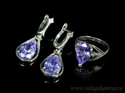 Кольцо Серьги с цирконом искусственным, цв.лаванда размер 19