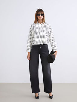 G?mlek Yaka Puantiyeli Oversize Kad?n Ceket