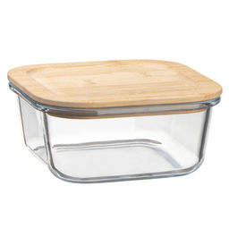51962 GIPFEL Контейнер стеклянный STOR 520мл/13х13х6см, квадратный с крышкой. Материал: боросиликатное стекло, бамбук, силикон
