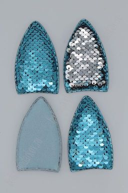 Патч 3D, с двухсторон. пайетками Ушки вытянутые 8*4,5 см (10 шт) SF-1881, голубой