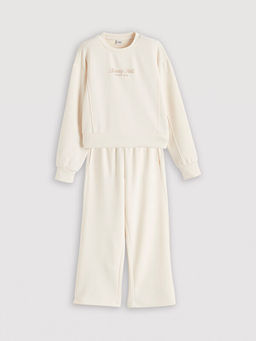 Bask?l? K?z ?ocuk Soft Touch Sweatshirt ve E?ofman Alt?