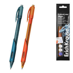 Цена за 24 шт. Набор из 2 ручек гелевых сo стираемыми чернилами ErichKrause ErgoLine® Magic Stick&Grip Techno Dino 0.5, цвет чернил синий (в пакете)