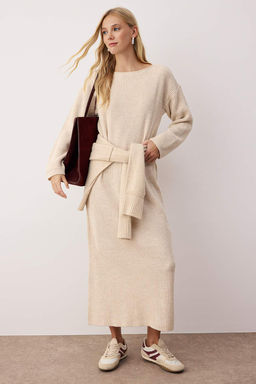 Tas Duz Maxi Basic Oversize Kay?k Yaka Triko Uzun Elbise TWOAW26EL00151