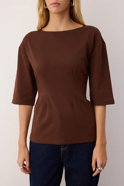 Kahverengi Interlok Peplum/Belden Oturmal? Esnek Orme Bluz TWOAW26BZ00187