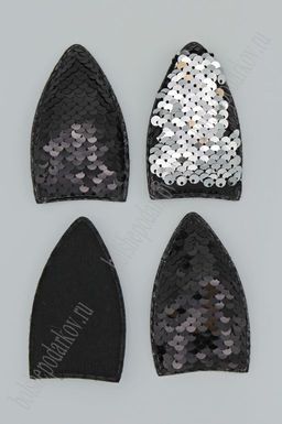Патч 3D, с двухсторон. пайетками "Ушки вытянутые" 8*4,5 см (10 шт) SF-1881, черный