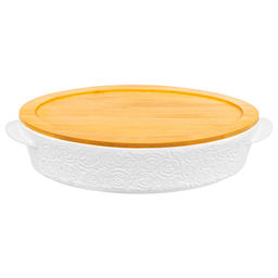 Блюдо д/зап и серв 35*24*8 см 2,5 л "Розы" овал + дерев. крышка-подставка