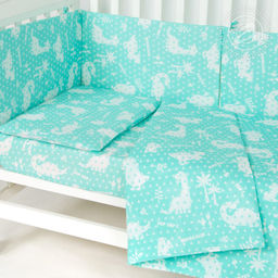 Динопарк Набор для новорожденных Динопарк/Борта:6шт; Подушка:1 шт-40*60; Наволочка(клапан):1шт.-40*60; Простыня на резинке:1шт.-120*60; Одеяло:1шт.-110*90; Пододеяльник:1шт.-110*90 Набор в кроватку (бязь) - Артпостелька фото 3