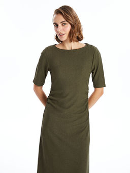 Bisiklet Yaka Dokulu Elbise