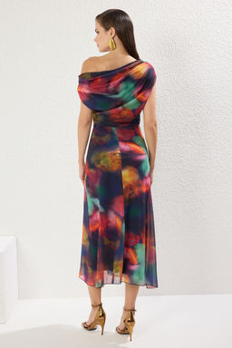 Cok Renkli Desenli Astarl? Tul Orme S?k Abiye Gece Mezuniyet Elbisesi TPRSS25EL00015