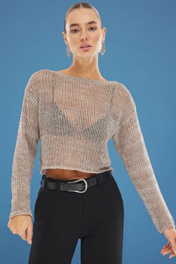 Vizon Kay?k Yaka Payetli Kazak TWOSS25KZ00003 - Trendyolmilla фото 2