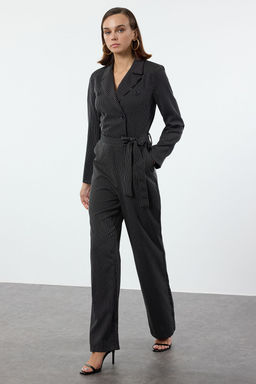 TRENDYOLMILLA Siyah Kusakl? Cizgili Ceket Yakal? Uzun Tulum TWOAW25TU00007 фото 2