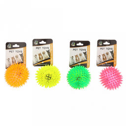 Пэт тойс (Pet toys) Игрушка для собаки Мяч с шипами д7,5см h7,5см, ПВХ, с пищалкой, светящаяся, на картоне, прозрачная, цвета в ассортименте: розовый, зеленый, желтый, оранжевый (Китай)  фото 6
