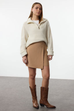TRENDYOLMILLA Camel Kruvaze Kapama Mini Boy Dokuma Etek TWOAW25ET00070  фото 16