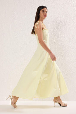 Koyu Bordo Belden Ac?lan Dokuma Maxi Elbise TWOSS25EL00870