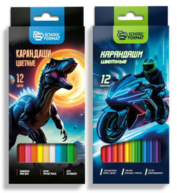 Цена за 2 шт. Набор цветных карандашей Schoolformat МИКС ДЛЯ МАЛЬЧИКОВ 12 цв. шестигранные, деревянные, ...